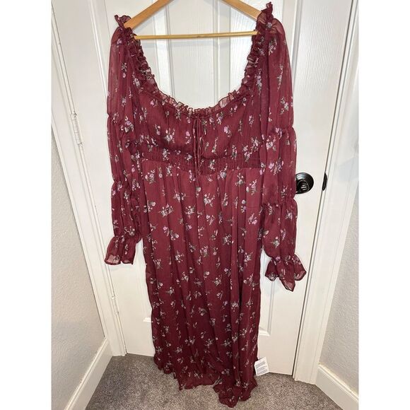 BNWT ASOS Maternity Burgundy Floral Print Milkmaid Long Sleeve Midi Dress Sz 12 - Picture 2 of 13
